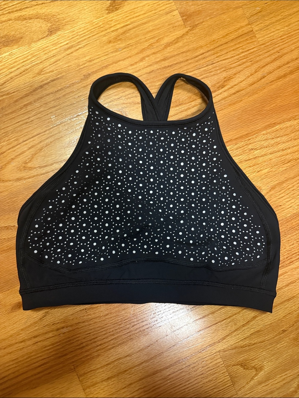 Lululemon High-Neck Black Women's Sports Bra with Metallic Dot Detail size 4